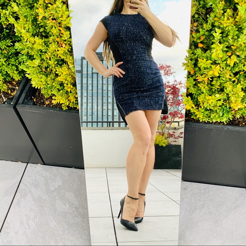 Anthropologie TIME Wool Metal Zipper Shaper Fashion Mini Dress